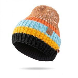 **SS BEANIE CAP Fall Winter Multiple Mixed Knit Hat Embellishment Buttons Coffee